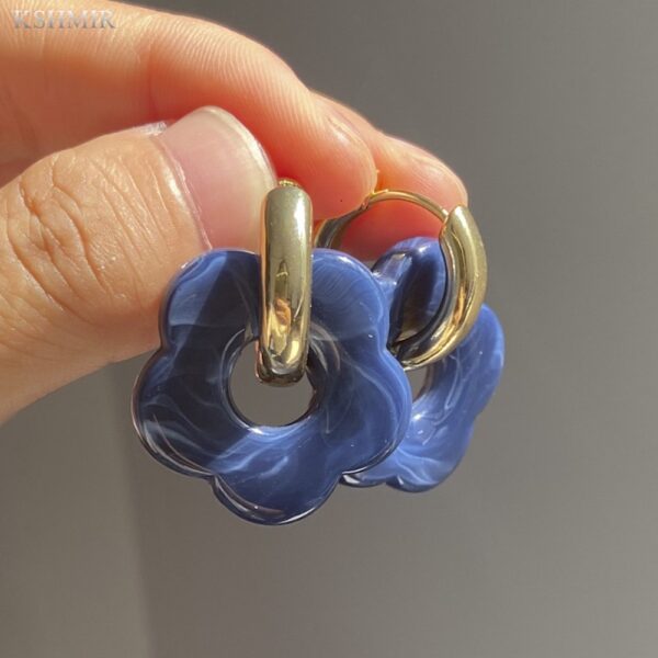 Circle Hollow Flower Resin Stainless Steel Drop Earrings