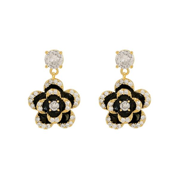 Elegant Lady Zircon Black Camellia Pendant Earrings 5