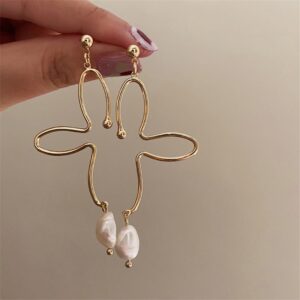 Asymmetric Long Baroque Pearl Earrings