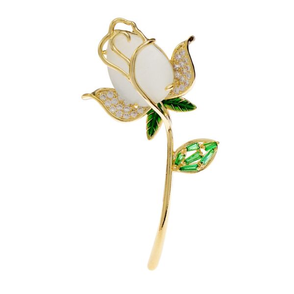 White Opal And Cubic Zircon Tulip Flower Brooch