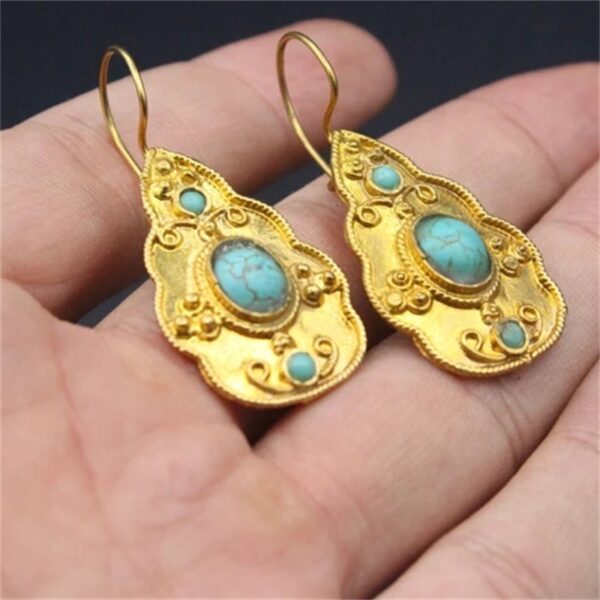 Bohemian Traditional Turquoise Coral Gold Earrings 2