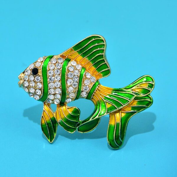 Gold Fish Zircon Brooch Enamel Jewel Set 4