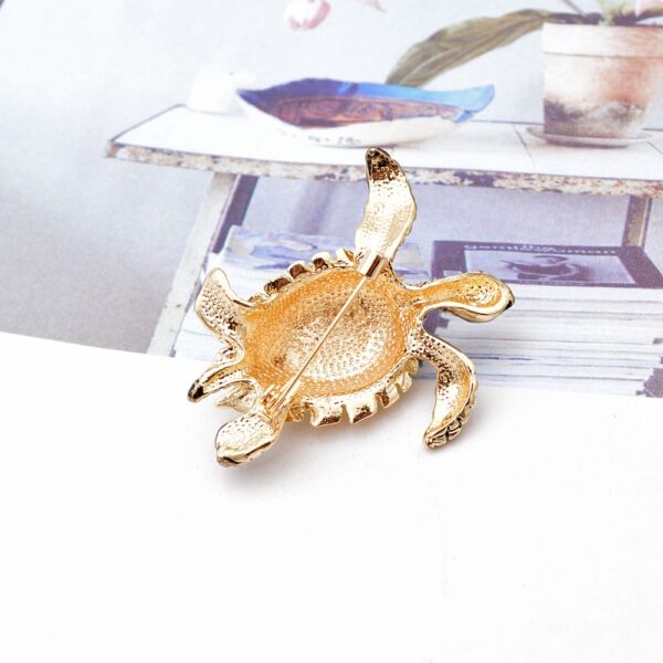 Gold Rhinestone Turtle Brooch Pin 4