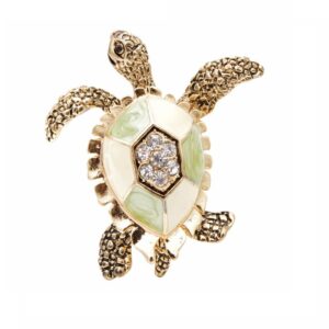 Gold Rhinestone Turtle Brooch Pin
