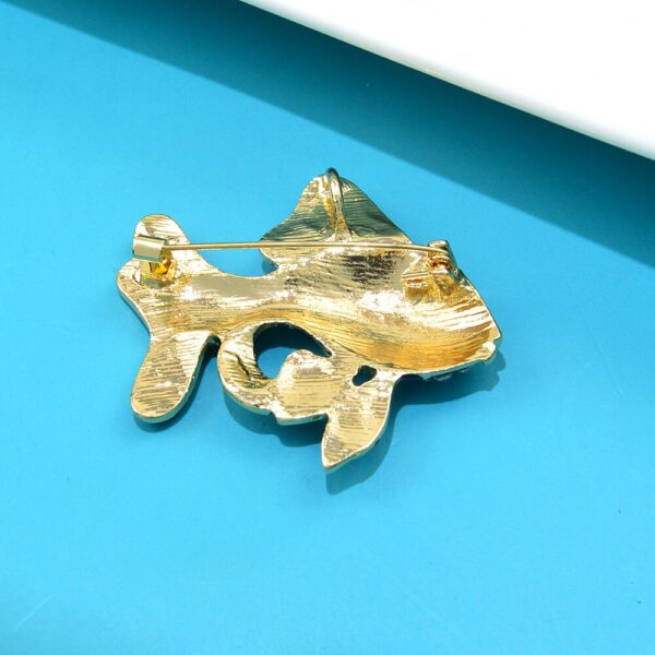 Gold Fish Zircon Brooch Enamel Jewel Set 6