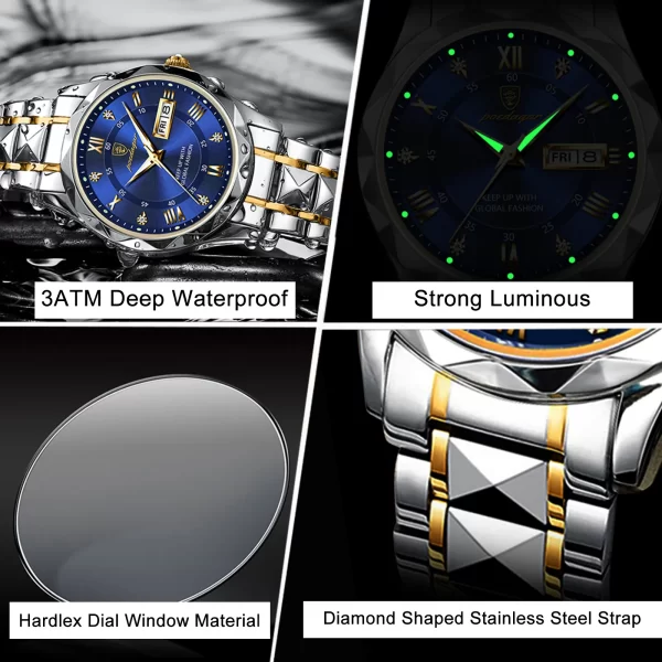 Waterproof Luminous Stainless Steel Two-tone Quartz Men's Watch 4