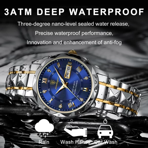 Waterproof Luminous Stainless Steel Two-tone Quartz Men's Watch 3