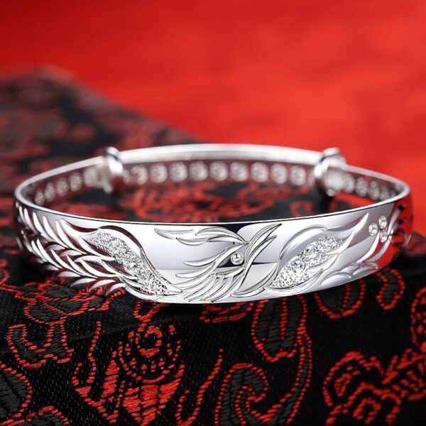 999 Silver Lucky Dragon Bangle Bracelet