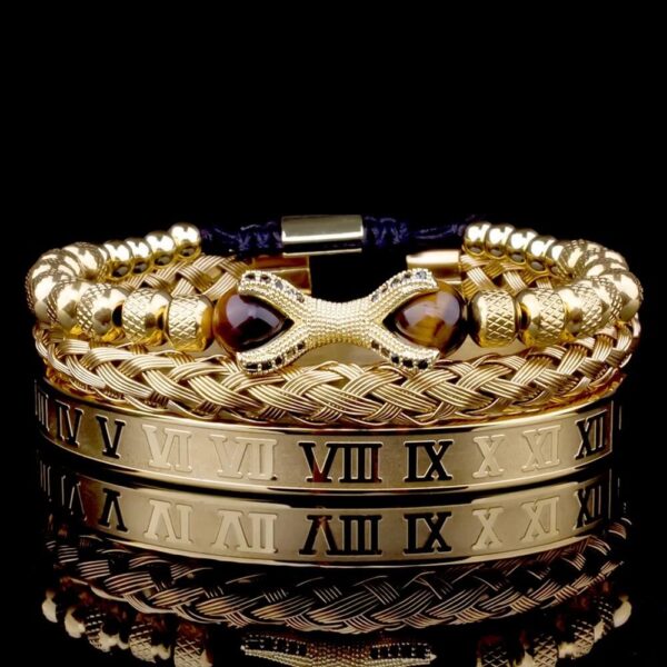 Gold Roman Royal Dragon Triple Bracelets Stack