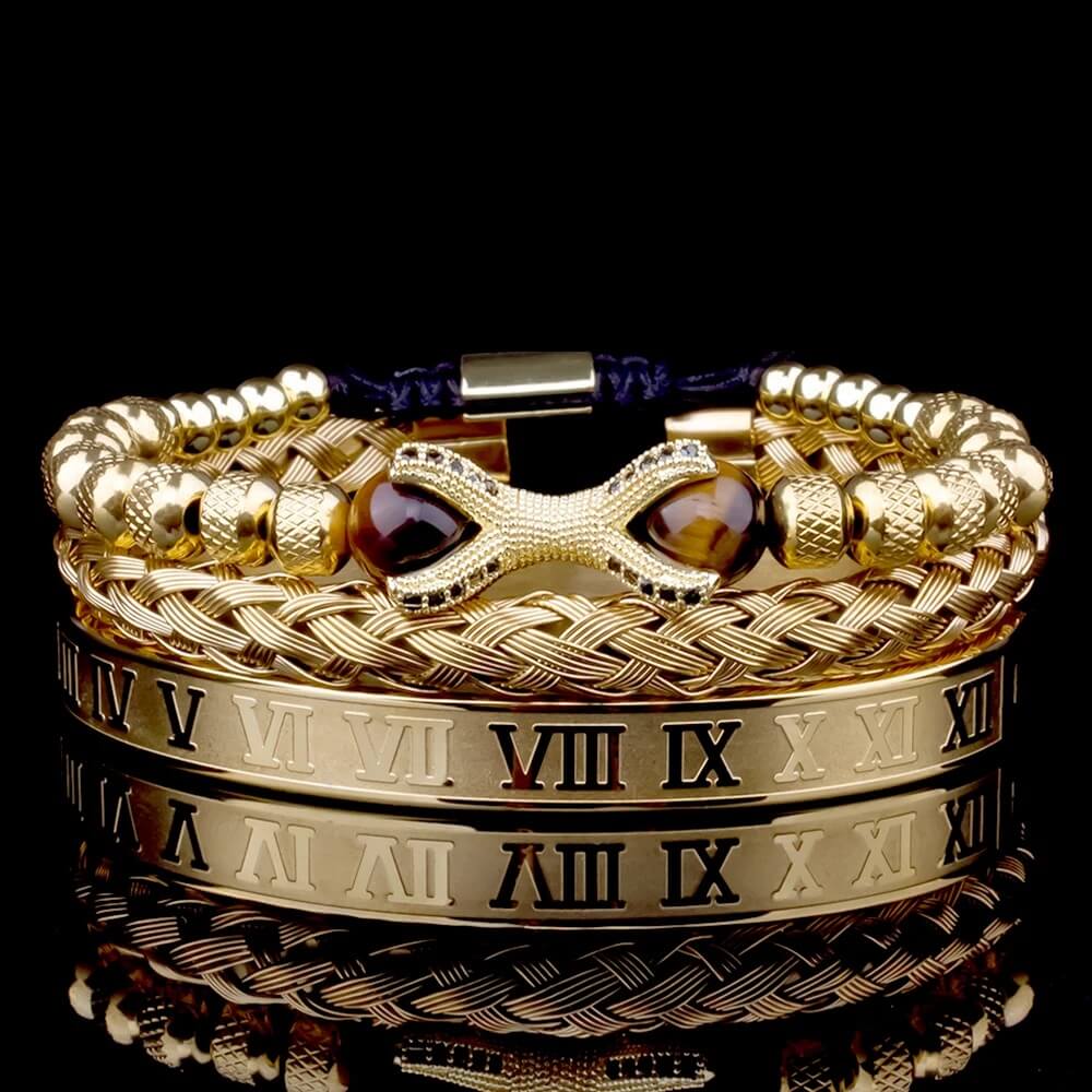 Gold Roman Royal Dragon Triple Bracelets Stack