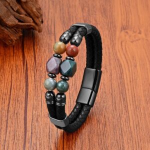 Indian Agate Double Layer Leather Bracelet