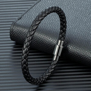 Leather Black Braided Rope Chain Bracelet