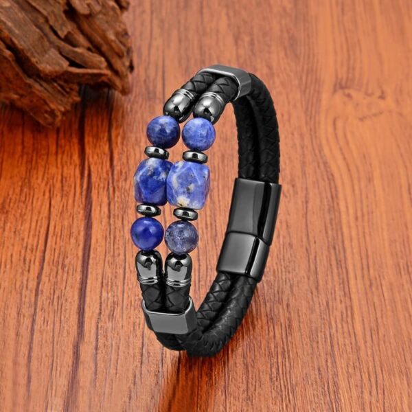 Men's Lapis Lazuli Double Layer Leather Bracelet