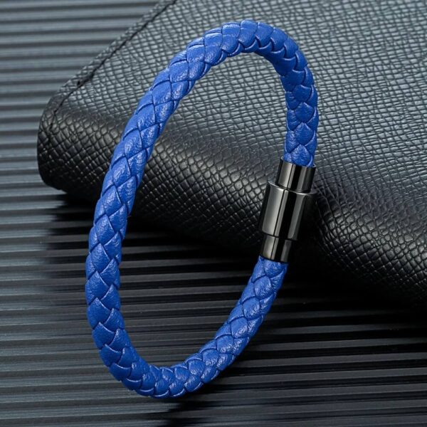 Men's Leather Blue Braided Rope Chain Bracelet