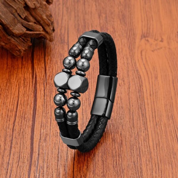 Men's Leather Bracelet with Natural Hematite Stones