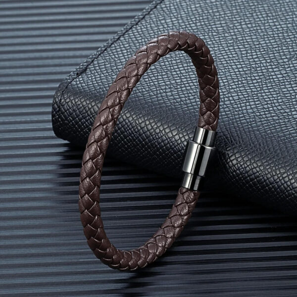 Men's Leather Coffee Braided Rope Chain Bracelet