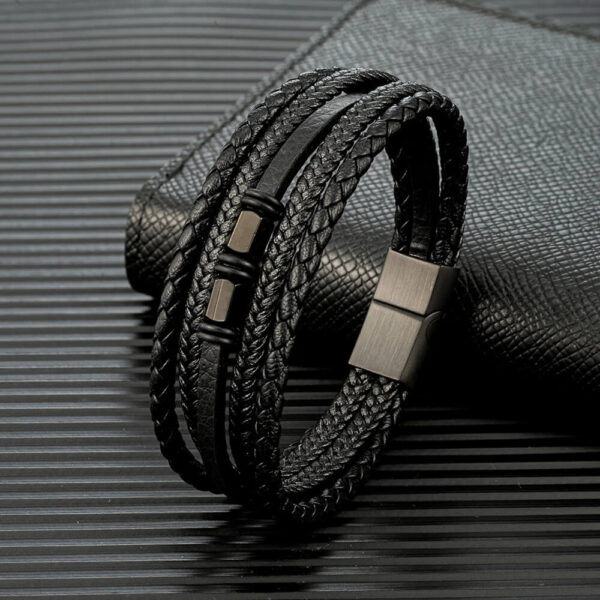 Men's Multi-Layer Braided Black Leather Bracelet