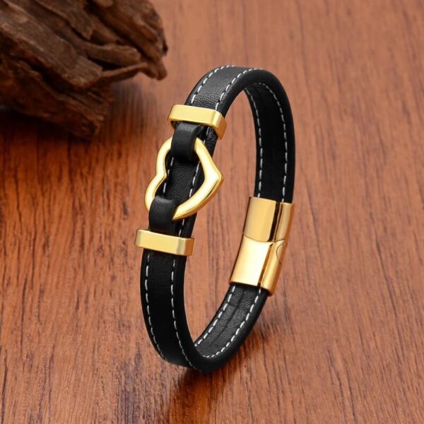 Women's Leather Bracelet with Gold Stainless Steel Heart Charm