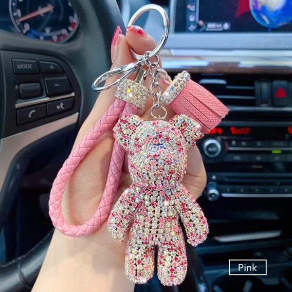 Pink rhinestone bear Charm keychain