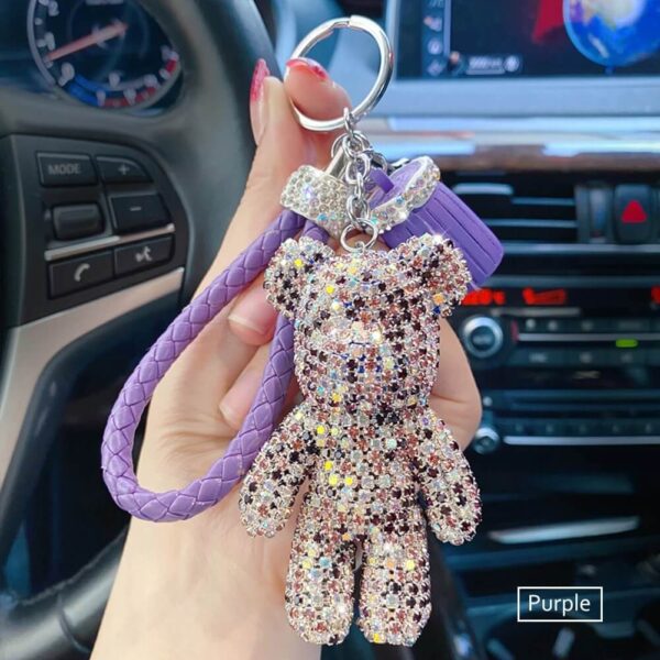 Purple rhinestone bear Charm keychain