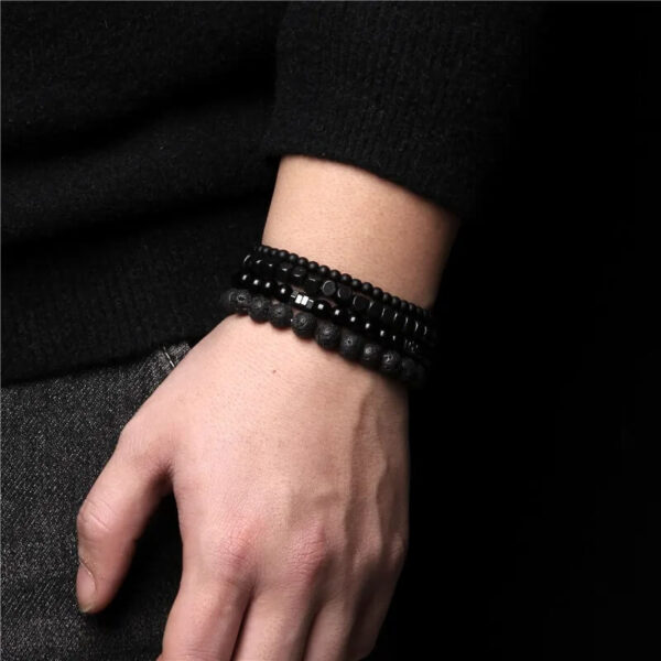 Black on Black Bead Men's Bracelet Set