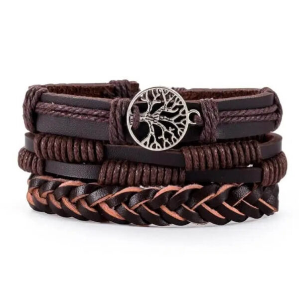 Brown Leather Multi Layer Yggdrasil Bracelet
