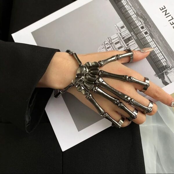Gothic Skeleton Finger Ring Black Hand Bracelet