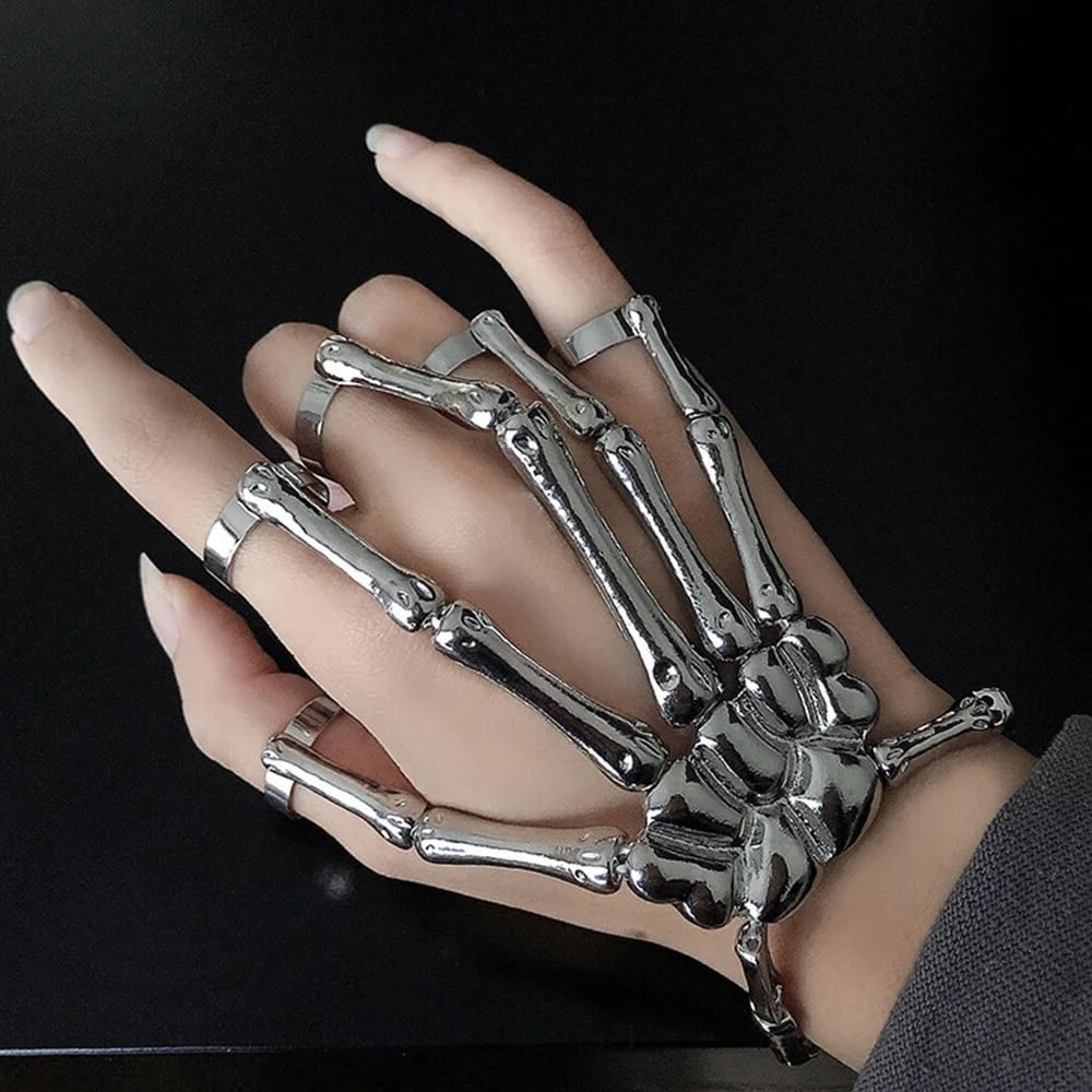 Punk Gothic Bracelet, Skeleton Hand Bracelet, Skeleton Ring Hand, Hand  Chain Bracelet Silver, Gothic Skull Bracelet, Five Finger Ring - Etsy