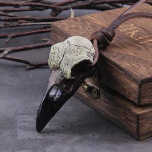 Raven Skull Pendant With Leather Cord Viking Necklace