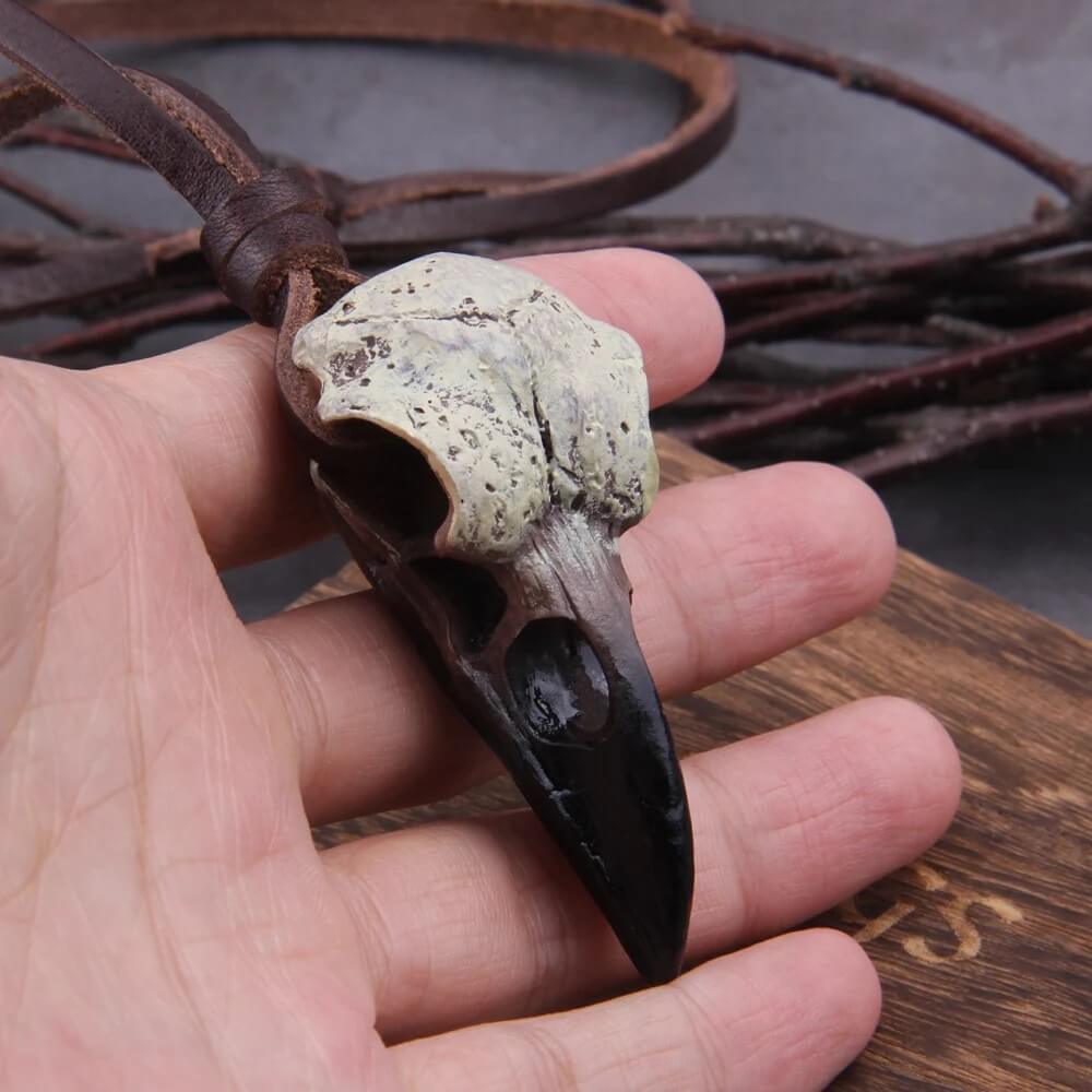 Raven Skull Pendant With Leather Cord Viking Necklace - Unisex