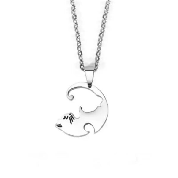Silver Cat Lovers Couple Necklace