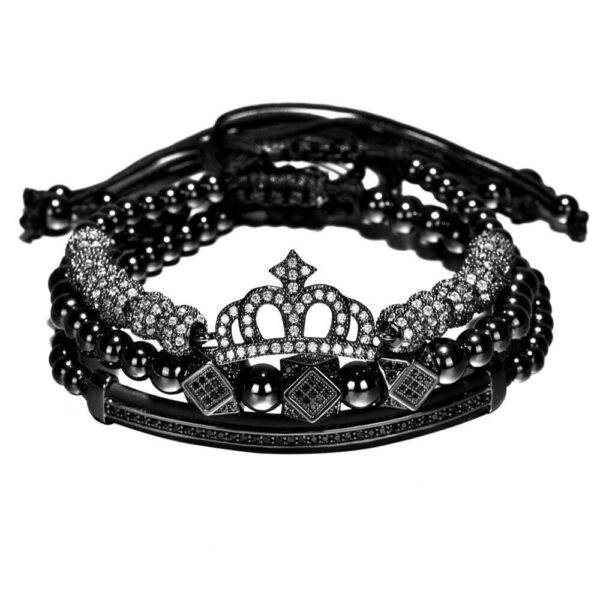 Black Luxury Crown Royal Pave CZ Stacked Bracelet