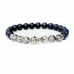 Black and White Beads Buddha Energy Bracelet
