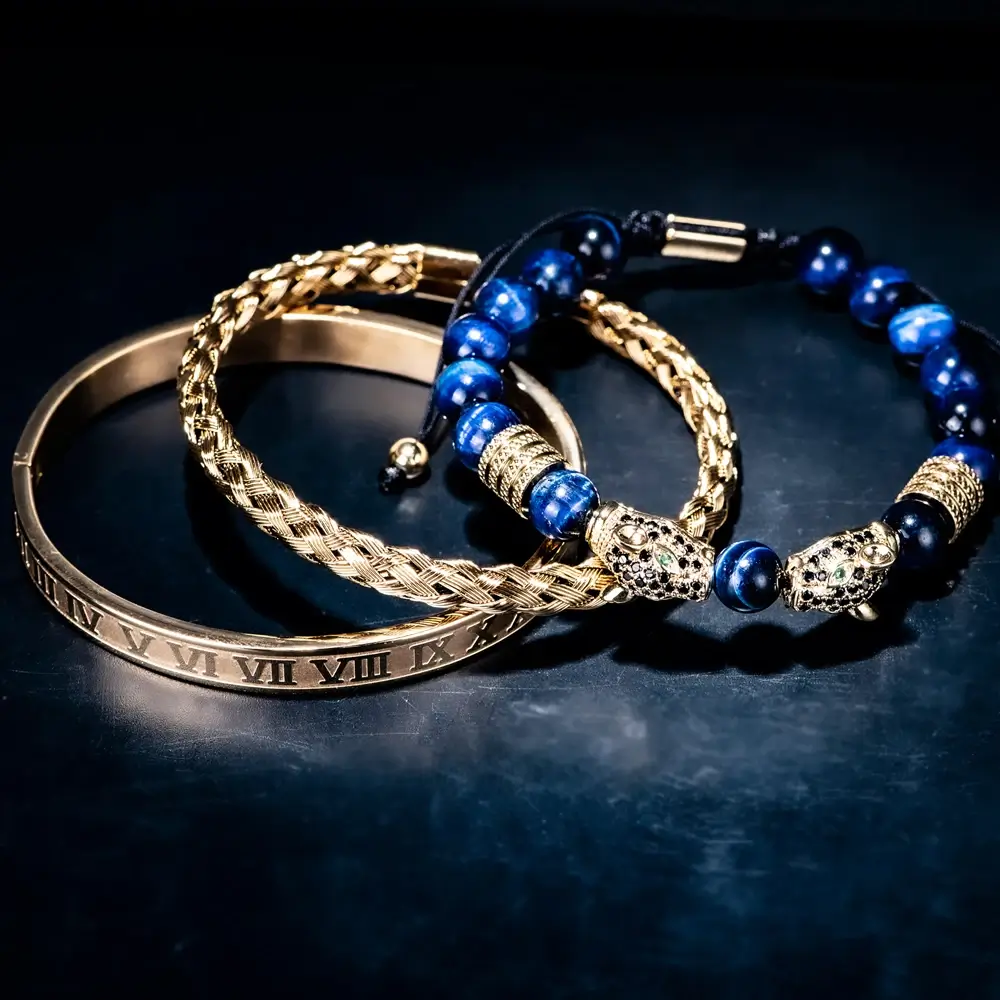 CZ Double Leopard Stripes Gold Bracelet Set