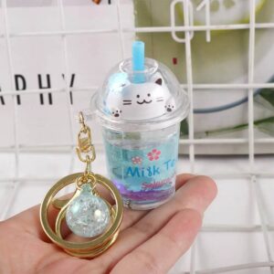 Cute Bubble Tea Boba Cat Liquid Keychain