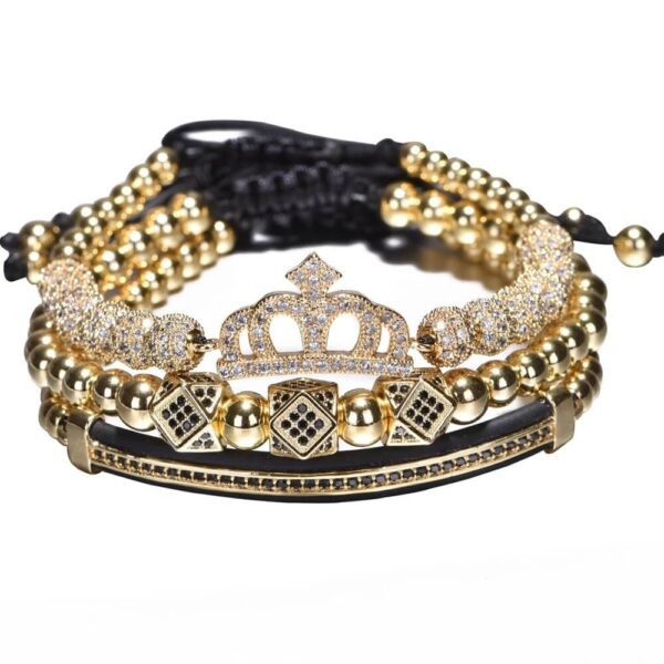 Gold Crown Royal Pave CZ Stacked Bracelet