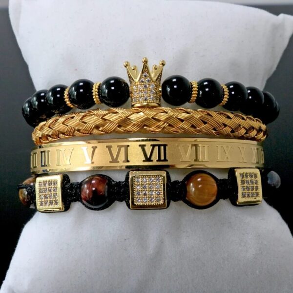 Gold Roman Numeral CZ Beads Crown Charm Bracelet