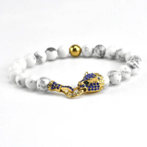 Howlite Healing Beaded Bracelet with Gold CZ Tiger Charm