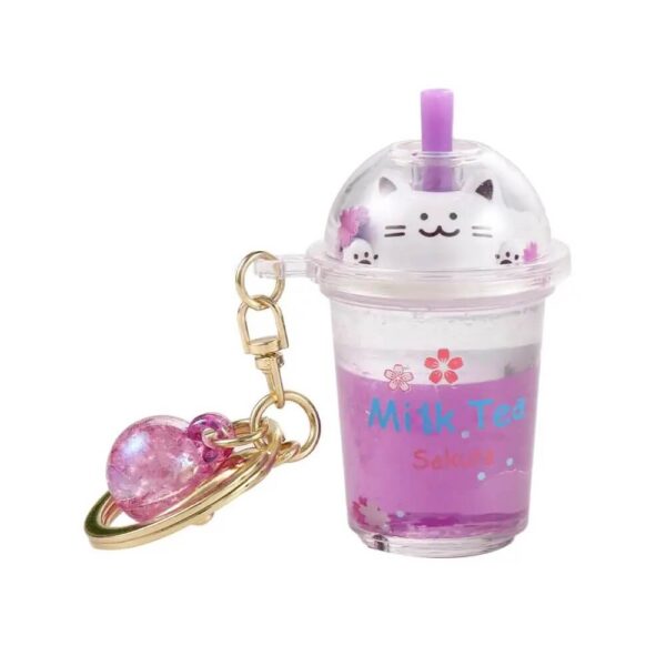 Purple Bubble Tea Boba Cat Liquid Keychain