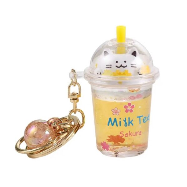 Yellow Cute Bubble Tea Boba Cat Liquid Keychain