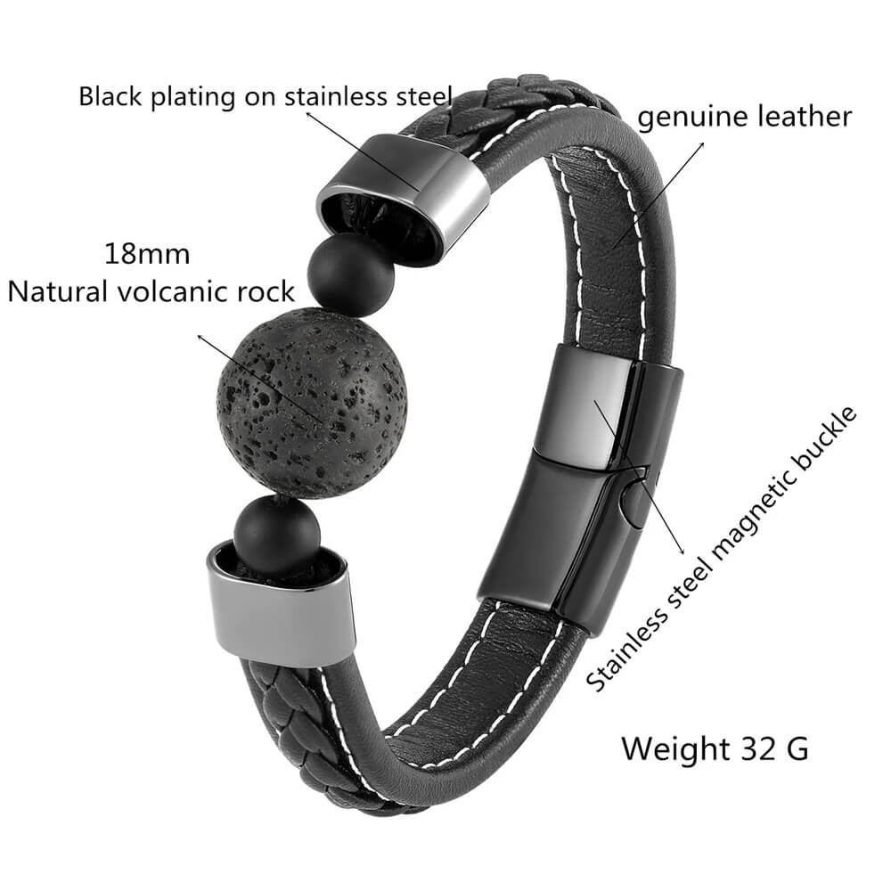black volcanic Rock leather bracelet Info