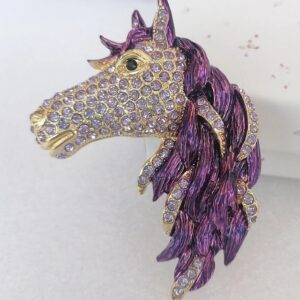 Cute Purple Rhinestone horse head brooch pin