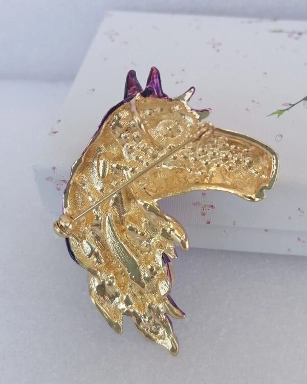 Cute Purple Rhinestone horse brooch pin