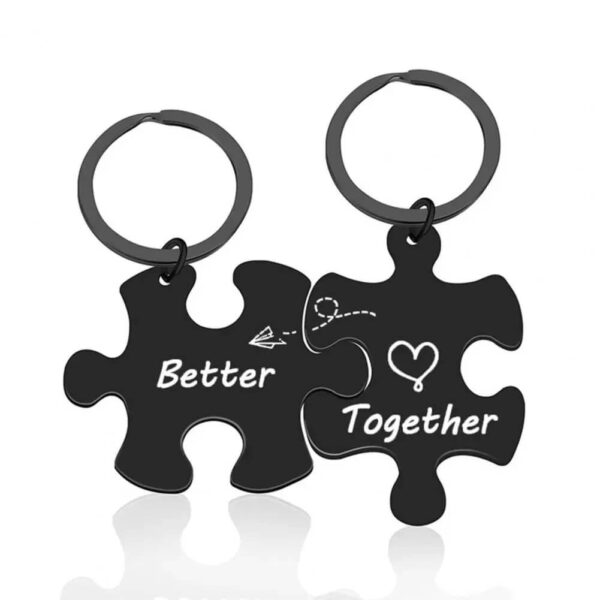 Better Together Puzzle Couple Keychain Stainless Steel Key Ring - Black