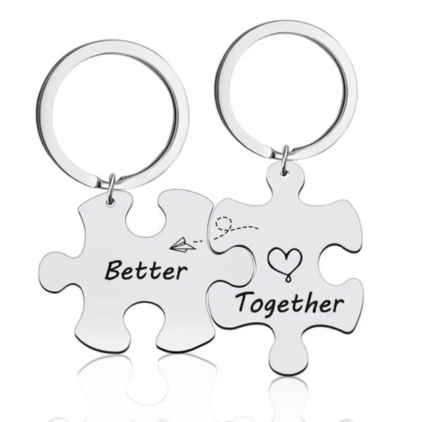 Better Together Puzzle Couple Keychain Stainless Steel Key Ring - Silver