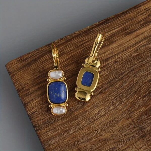 Blue Lapis Lazuli Drop Earring Gold (1)