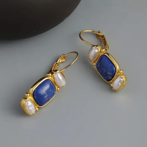Blue Lapis Lazuli Drop Earring Gold (2)