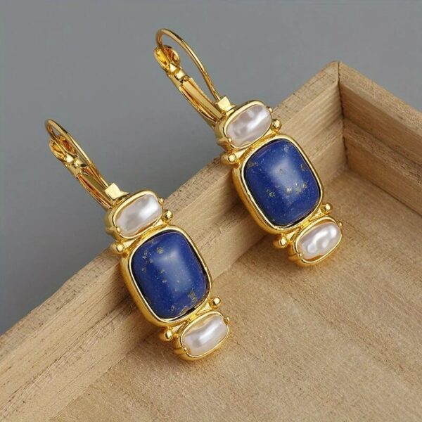 Blue Lapis Lazuli Drop Earring Gold (3)