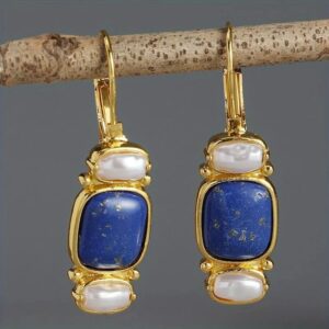 Blue Lapis Lazuli Drop Earring Gold Women Jewelry