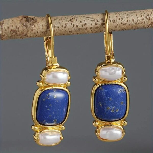 Blue Lapis Lazuli Drop Earring Gold Women Jewelry